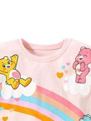 Care Bears rainbow graphic toddler t-shirt in pink cotton with crew neck.