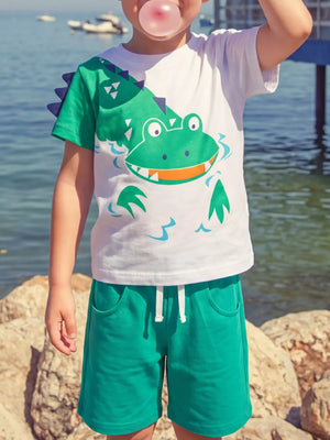 Children's Crocodile Print T-shirt And Shorts Set, front view