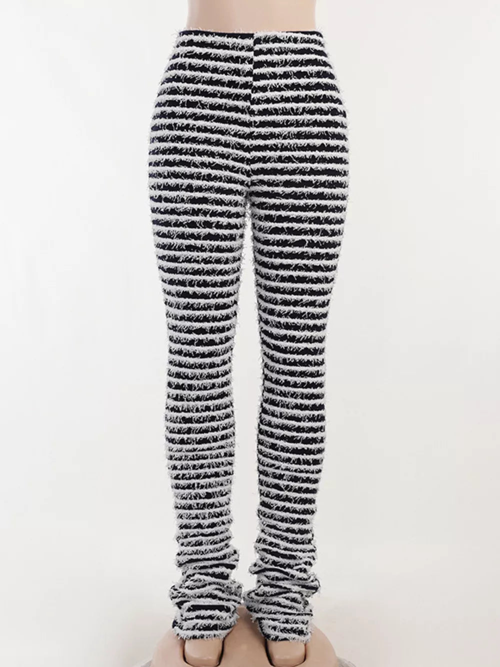 Striped Fuzzy Knit Pants in Army Green, close-up detail