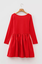 U Neck Long Sleeve Fit And Flare Mini Dress, model styling view