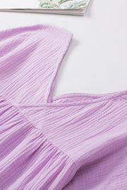 Textured gauze blouse in heliotrope purple with gathered detail