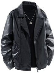 Men's Plus Size Lapel Collar Long Sleeve Outerwear in Black, close-up detail