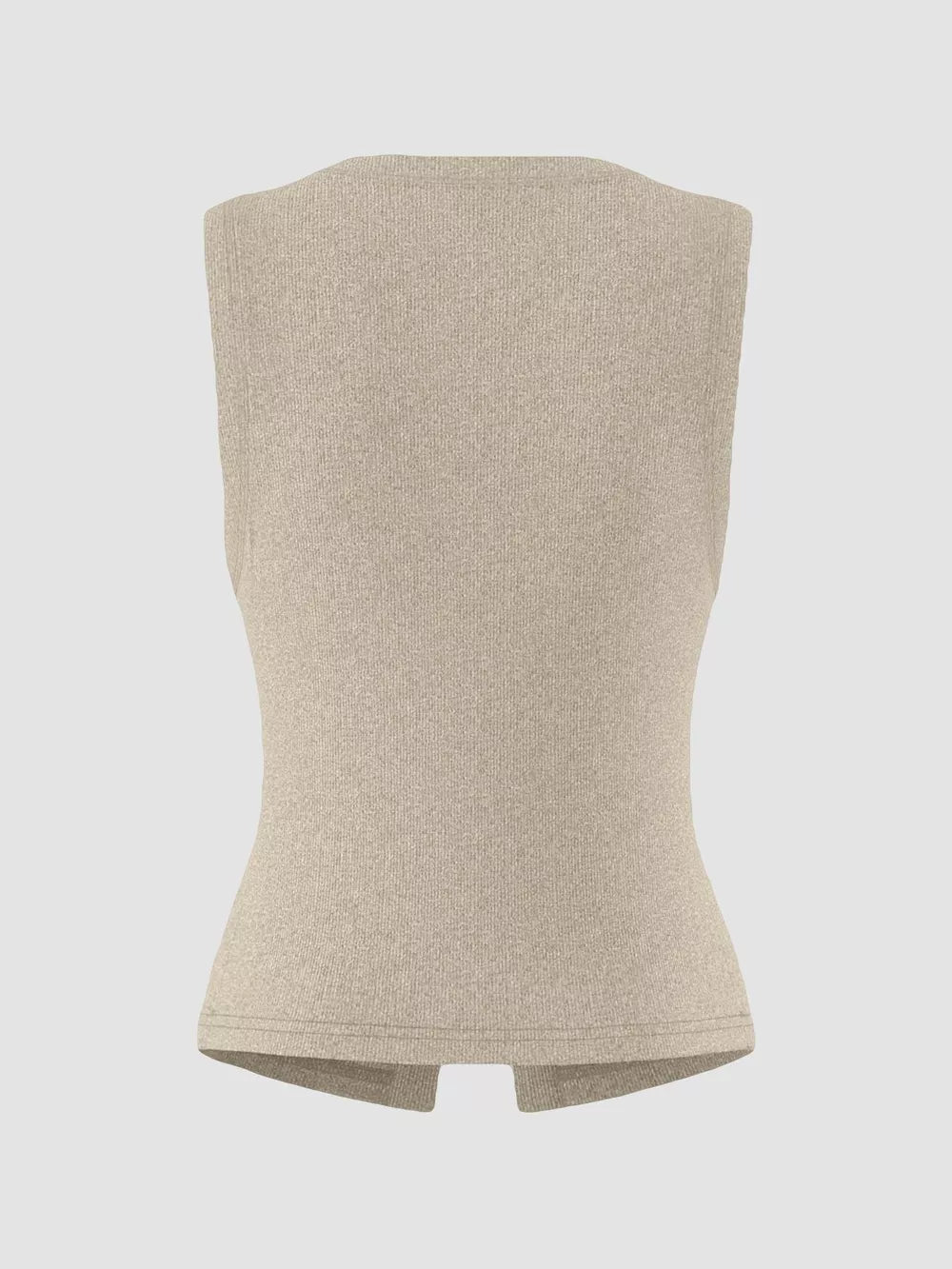 Khaki ribbed button-front fitted tank top with a split hem.