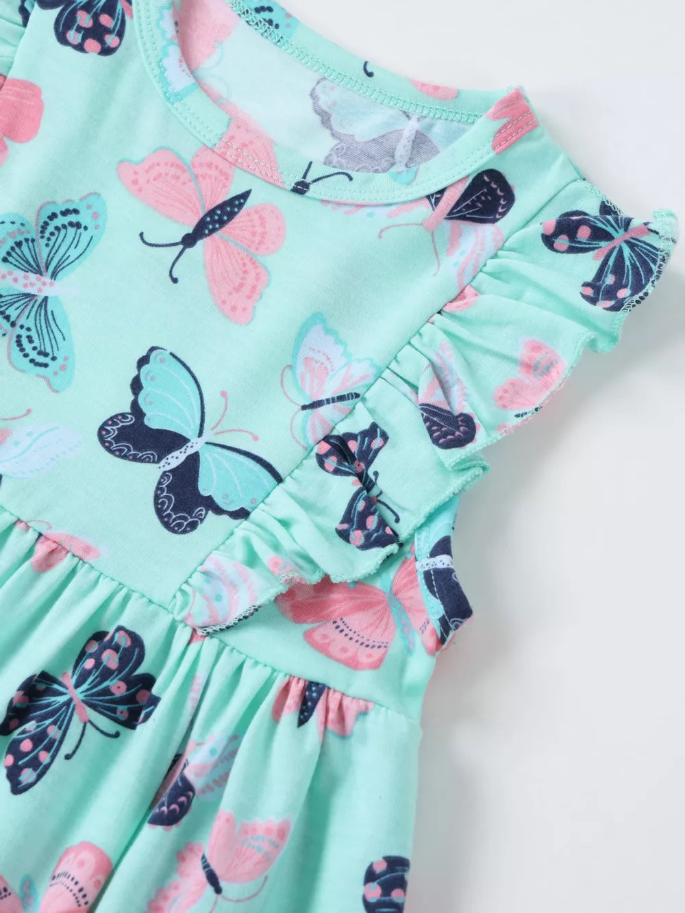 Children's Butterfly Print Ruffle Sleeve Dress, side view
