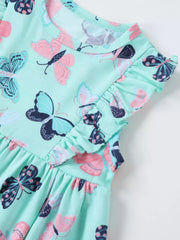 Children's Butterfly Print Ruffle Sleeve Dress, side view