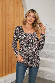 Paisley print gathered square neck top in Floral, with long sleeves and a relaxed fit.
