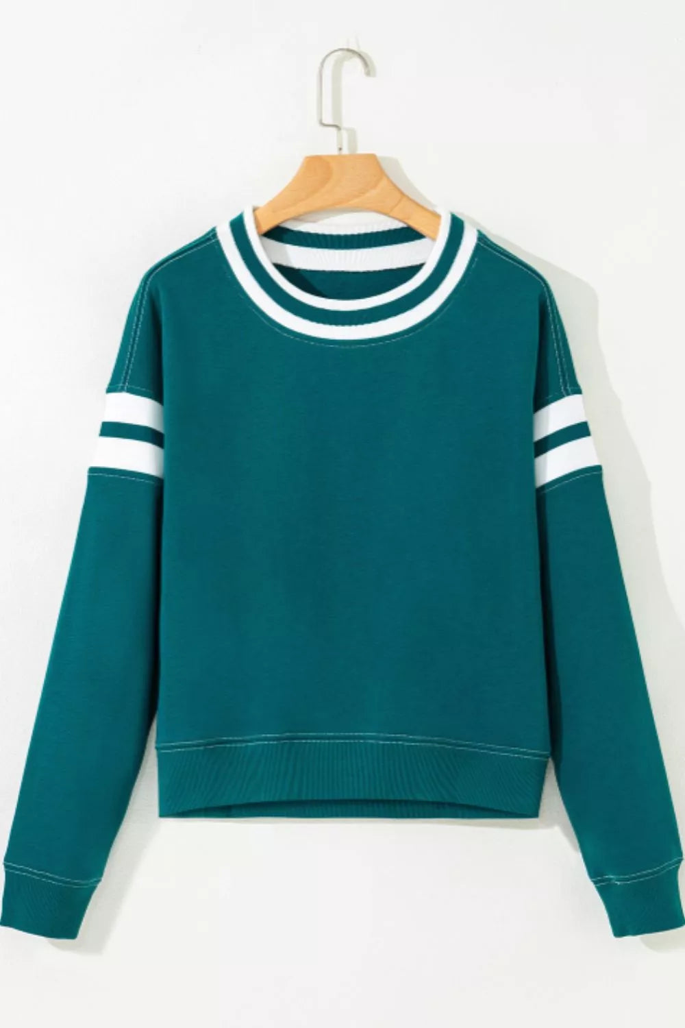 Contrast Striped Patchwork Sweatshirt in French Blue, fit detail