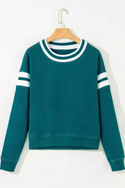 Contrast Striped Patchwork Sweatshirt in French Blue, fit detail