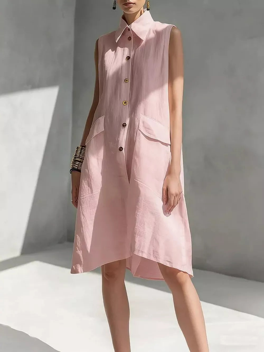Chic Sleeveless Button-front Shirtdress