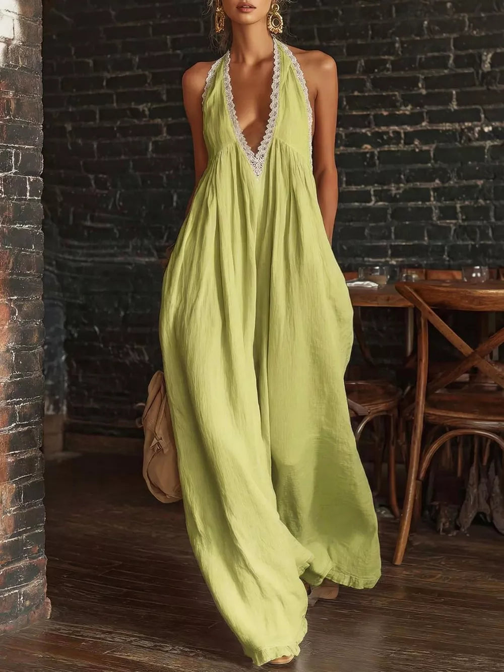 Luxe Lace-trimmed Halter Neck Romper