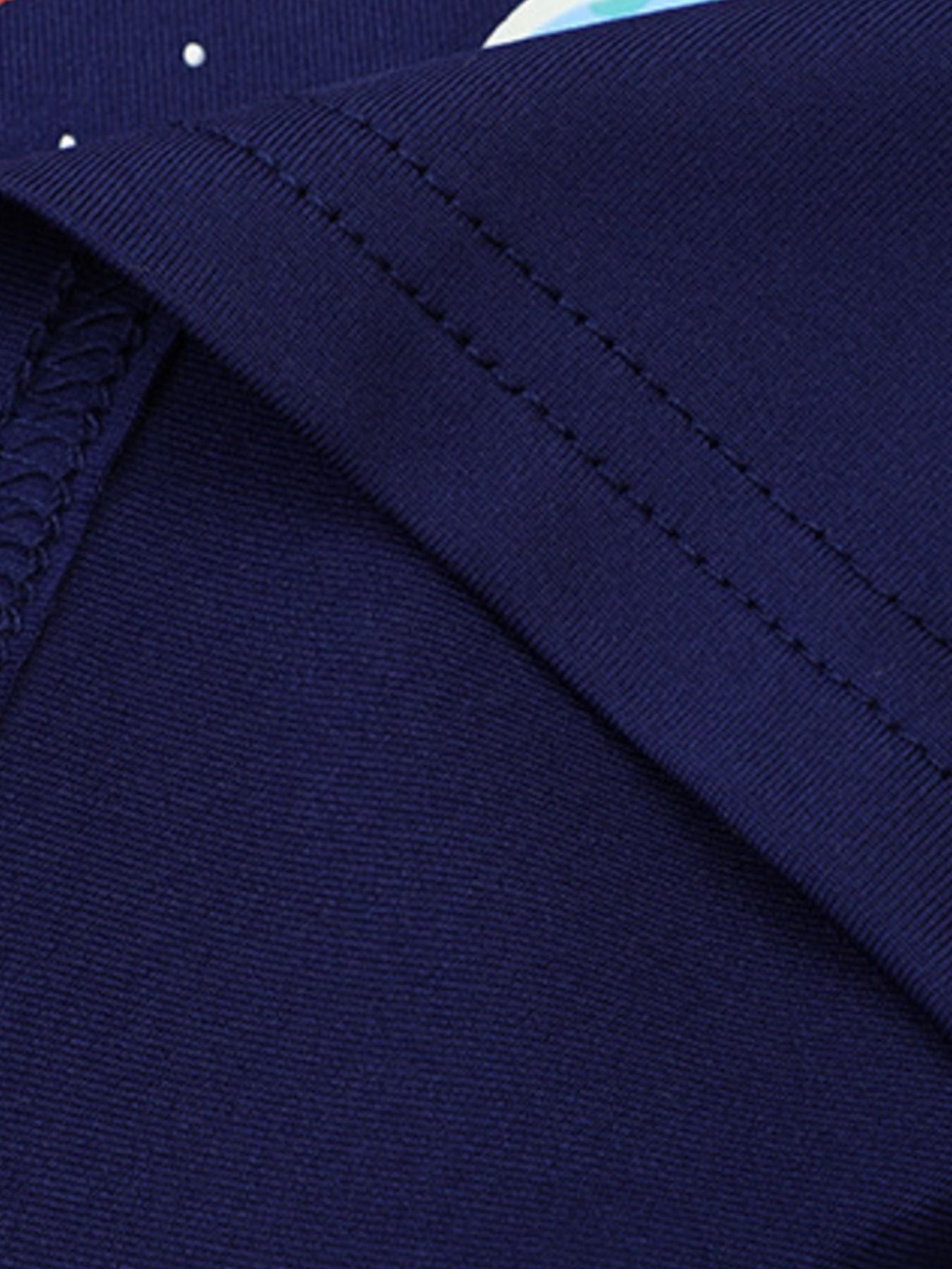 Navy crew neck t-shirt with space graphic detail and double stitching.