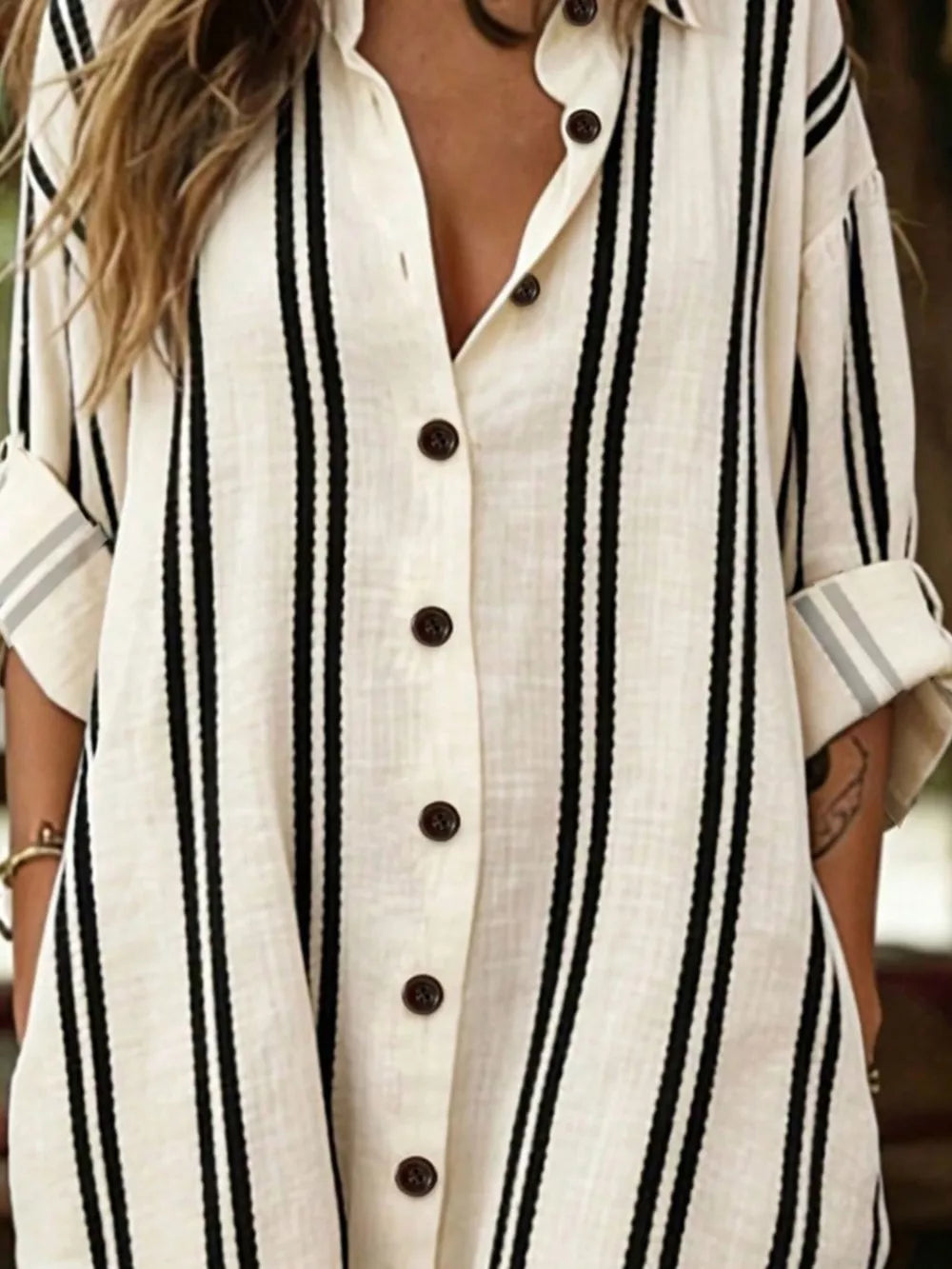 Striped Button-down Shirt Dress in Multicolor, side view