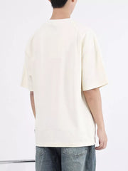 Men's Rice Apricot Color Cotton Round Neck T-shirt, basic style, short sleeves