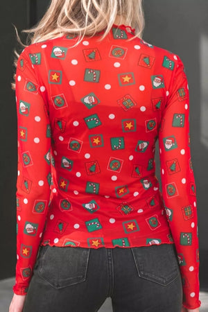 Abstract Print Long Sleeve Stand Neck Sheath Blouse in Scarlet, side view