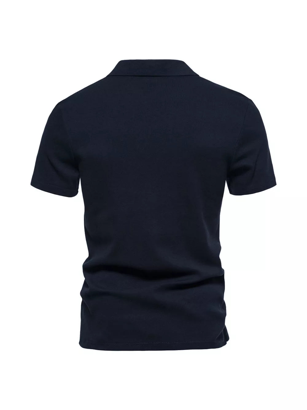 Men's dark navy blue short sleeve polo shirt with notched collar