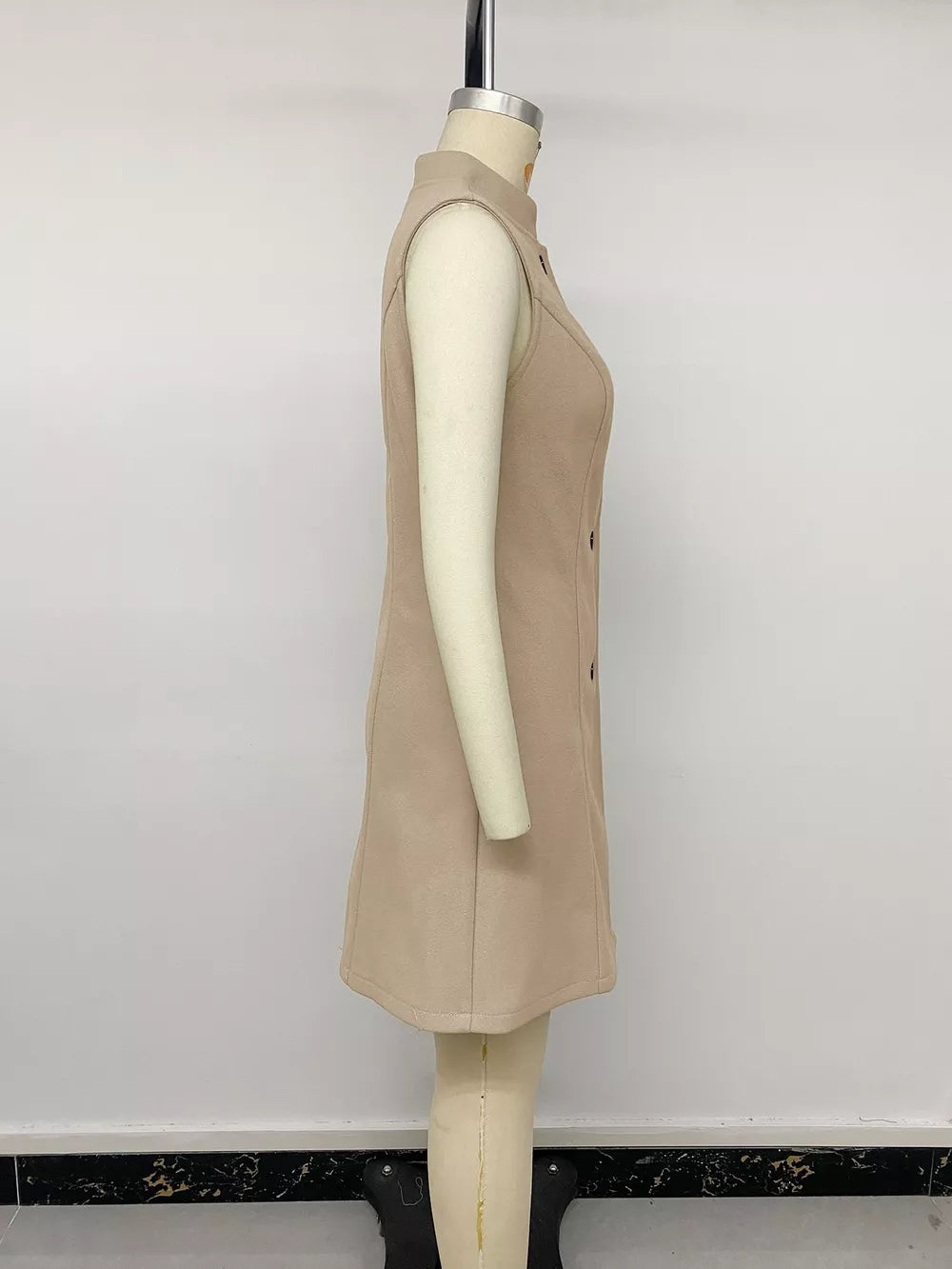Elegant Button-down Vest Coat in Khaki, editorial view