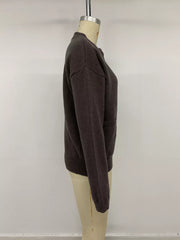 Crew Neck Button-up Cardigan in Brown, view 12