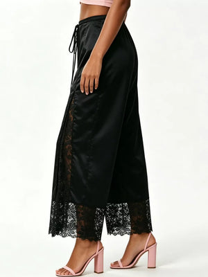 Lace Trim Wide-leg Cropped Pants in White, view 15