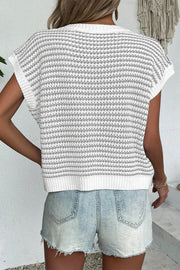 Sleeveless knit tank top in white with thin gray stripes, acrylic, crew neck
