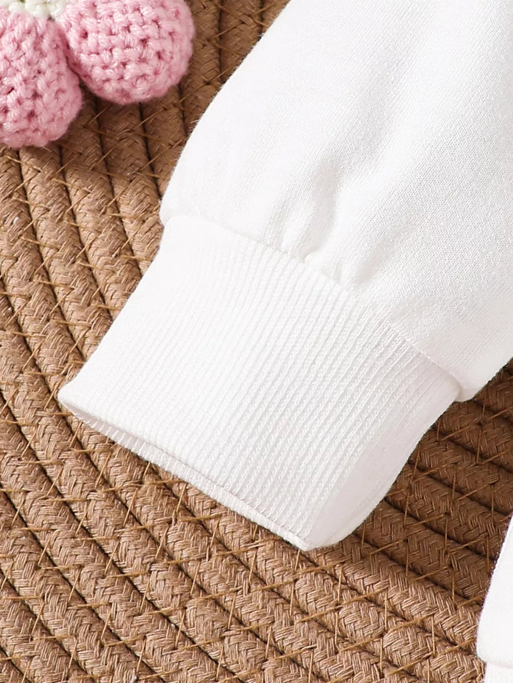 Children's Bow Long Sleeve Top And Pants Set in White, fabric detail