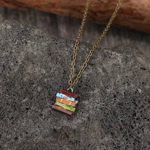 Stacked Prism Charm Necklace with multicolor enamel on a delicate chain.
