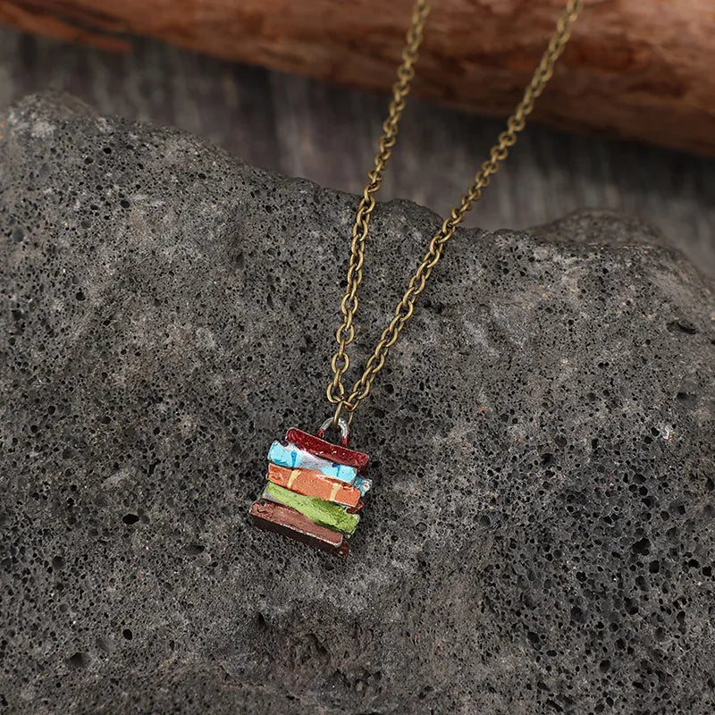 Stacked Prism Charm Necklace with multicolor enamel on a delicate chain.
