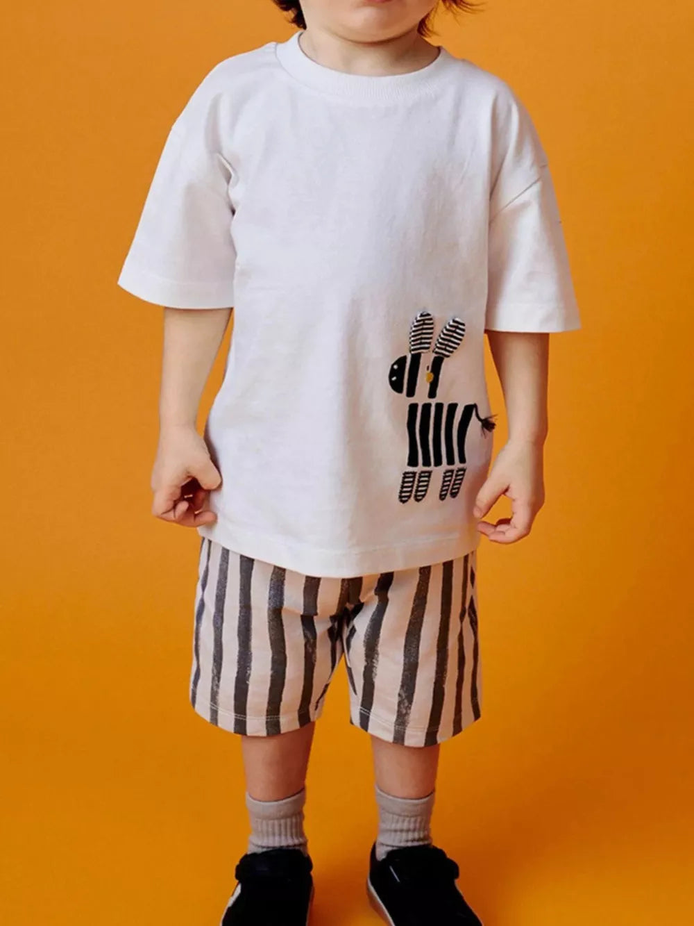 Baby outfit: zebra graphic tee & striped shorts set, cotton.