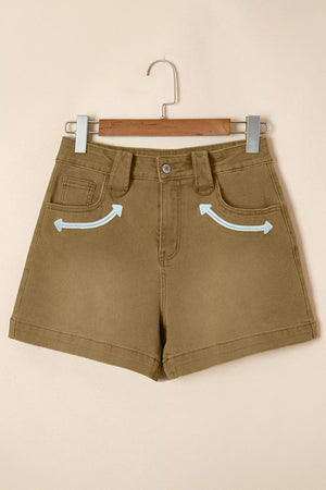 Contrast Arrow Detail Western Denim Shorts, close-up detail