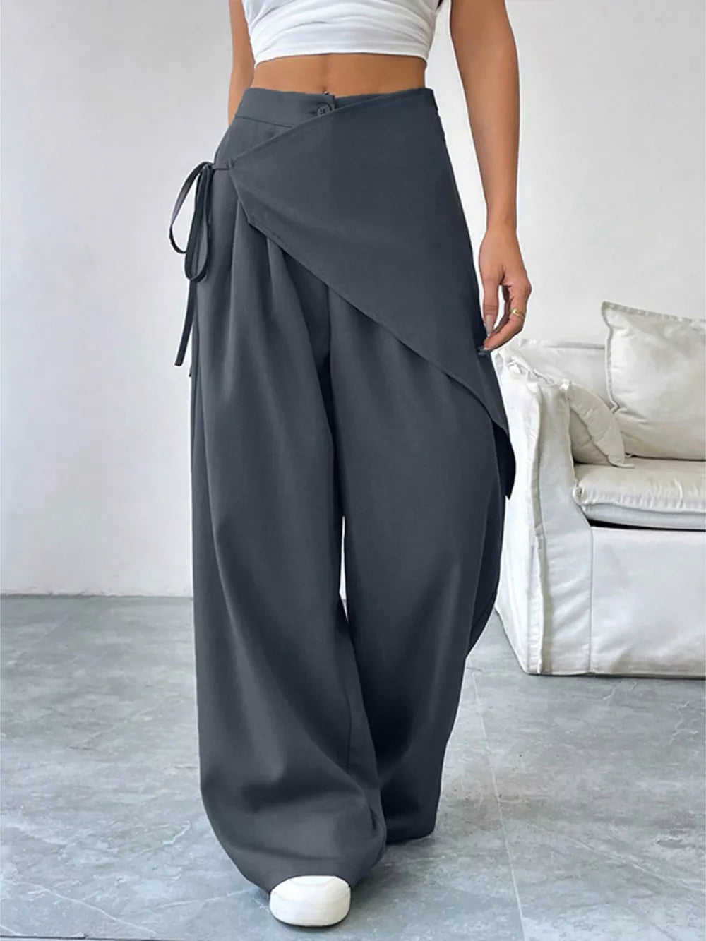 High-waisted Wrap Detail Wide-leg Pants
