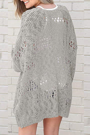 Open-knit slouchy cardigan in Sand with a relaxed fit and open weave detail.