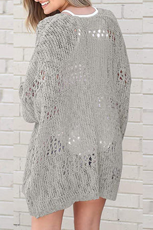 Open-knit slouchy cardigan in Sand with a relaxed fit and open weave detail.
