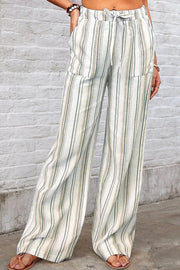 Full Size Striped Wide-leg Pants Plus Size in Dusty Pink, close-up detail