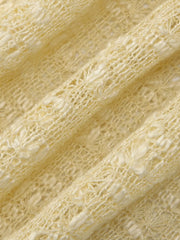 Yellow sheer one-shoulder cropped cardigan with open knit texture