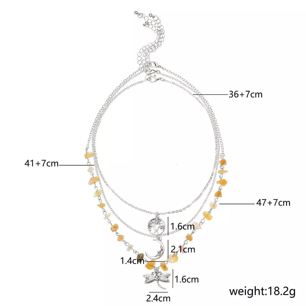 3-piece Bohemian Layered Alloy Necklace in Silver, fabric detail