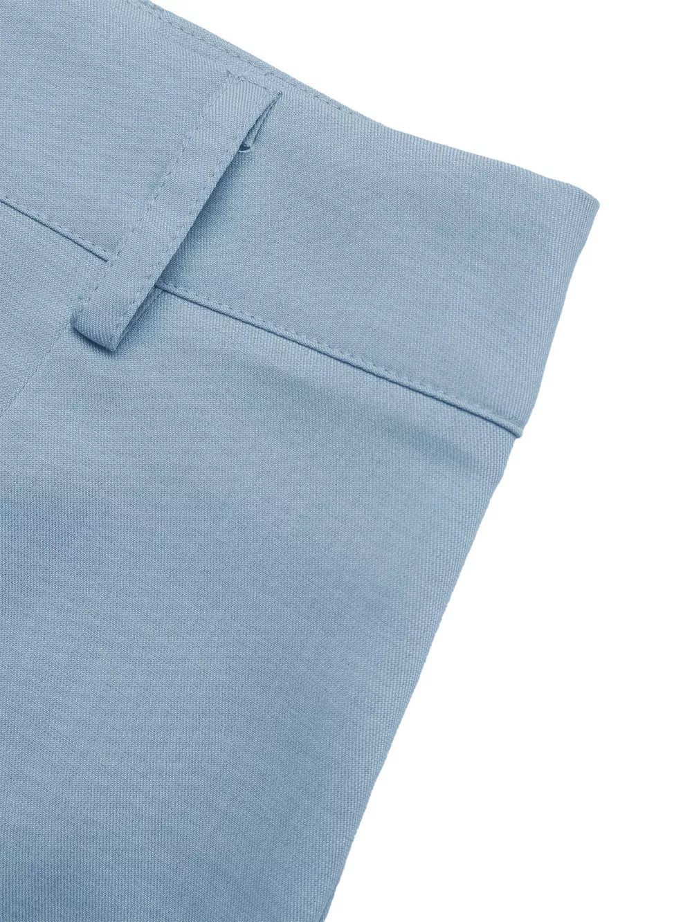 Light blue tailored shorts with buttoned waistband detail.