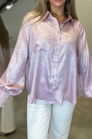 Long Sleeve Button Front Ruffle Cuffs Shirt, back view