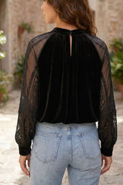 Solid Sheer Lace Velvet Blouse, back view
