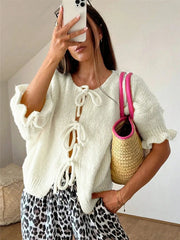 Tie-front Cropped Cardigan in Yellow, side view