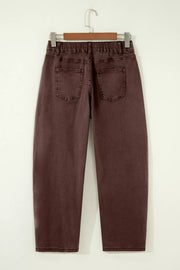 Solid Color Square Patch Pocket Barrel Jeans, front view