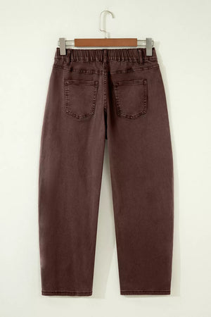 Solid Color Square Patch Pocket Barrel Jeans, front view