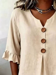 Casual Ruffle-sleeve Decor-button Top Plus Size in Burgundy, editorial view