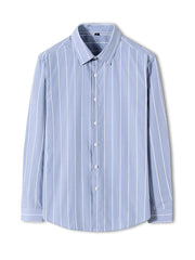 Blue striped long sleeve button-down shirt in cotton blend