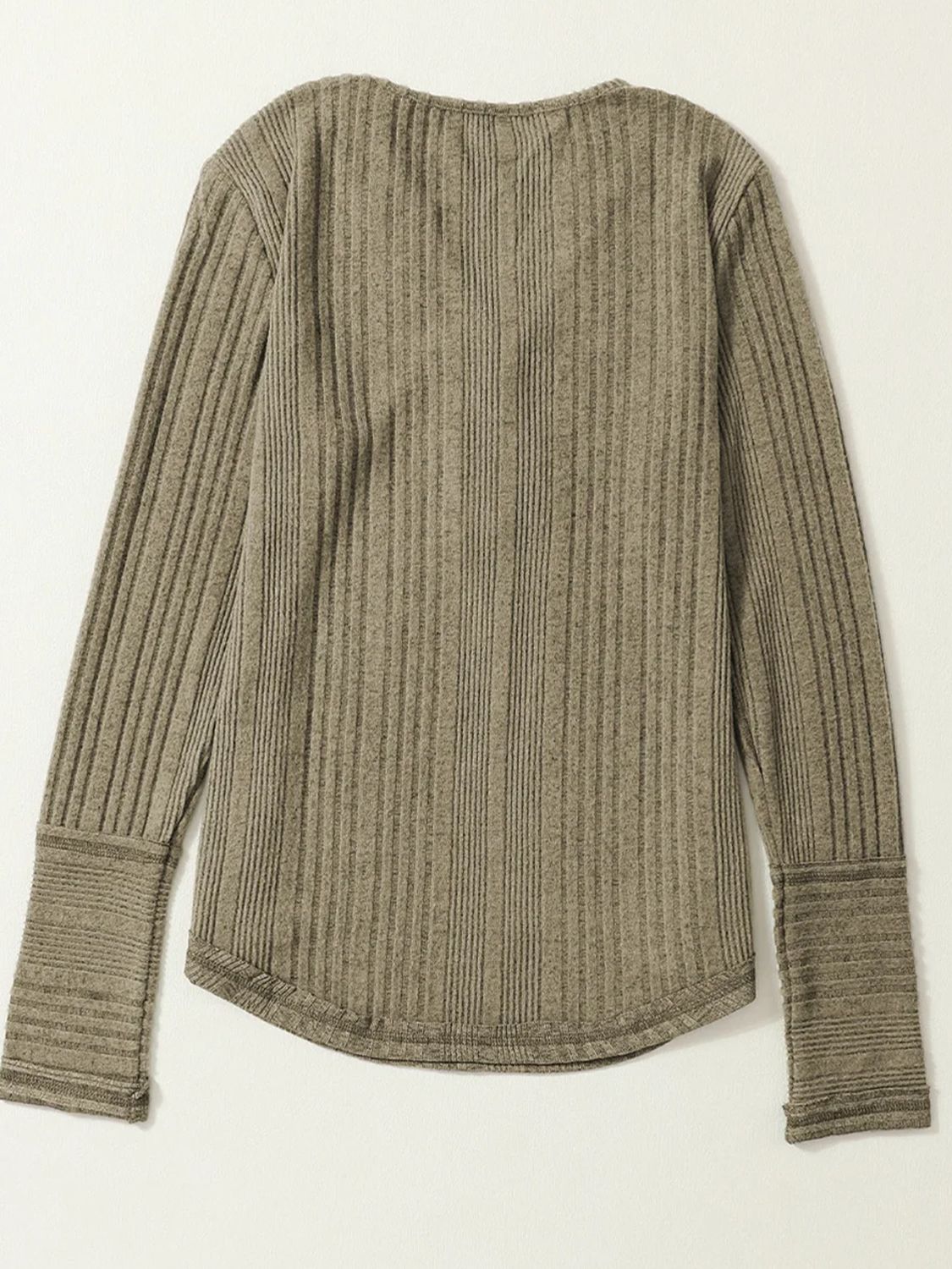 Textured henley shirt in matcha green with ribbed cuffs and hem