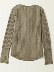 Textured henley shirt in matcha green with ribbed cuffs and hem