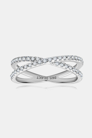 Silver pavé crossover band ring with sparkling stones