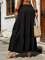 Maxi Ruched Skirt in Brown, model styling view