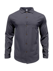 Men's Full Size Button Up Long Sleeve Shirt And Pants Set, model styling view