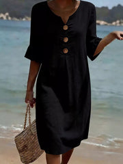 Full Size Casual Button Midi Dress With Ruffle Sleeves in Yellow, close-up detail