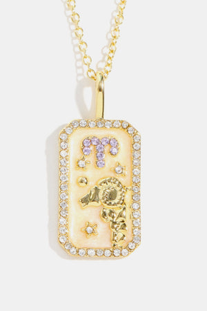 14K gold-plated Aries zodiac sign crystal pendant necklace with enamel and rhinestones.