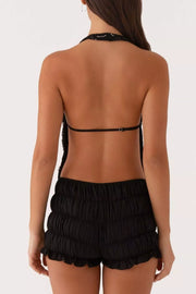 Bead-embellished Backless Halter Tank